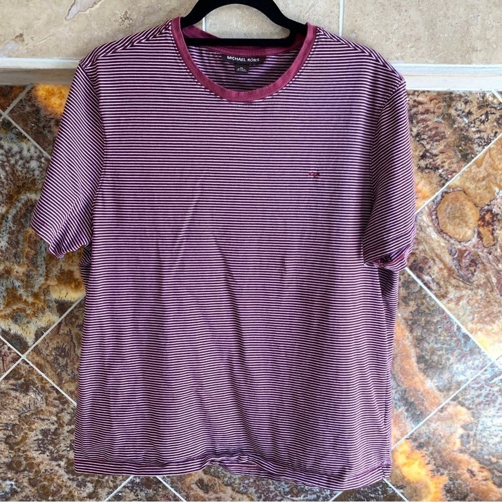 Men’s Michael Kors Red and White Striped T-Shirt Size XL